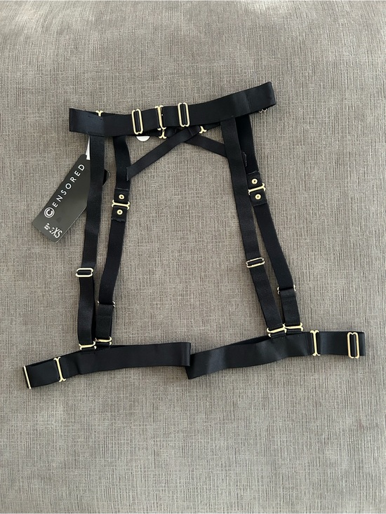 Censored New Yorker Strappy Leg Garter Belt Harness Black Gold XS NWT main image 3